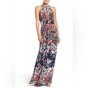 Eliza J Floral Garden Chiffon Halter Maxi Dress.  Floor length & Stunning!